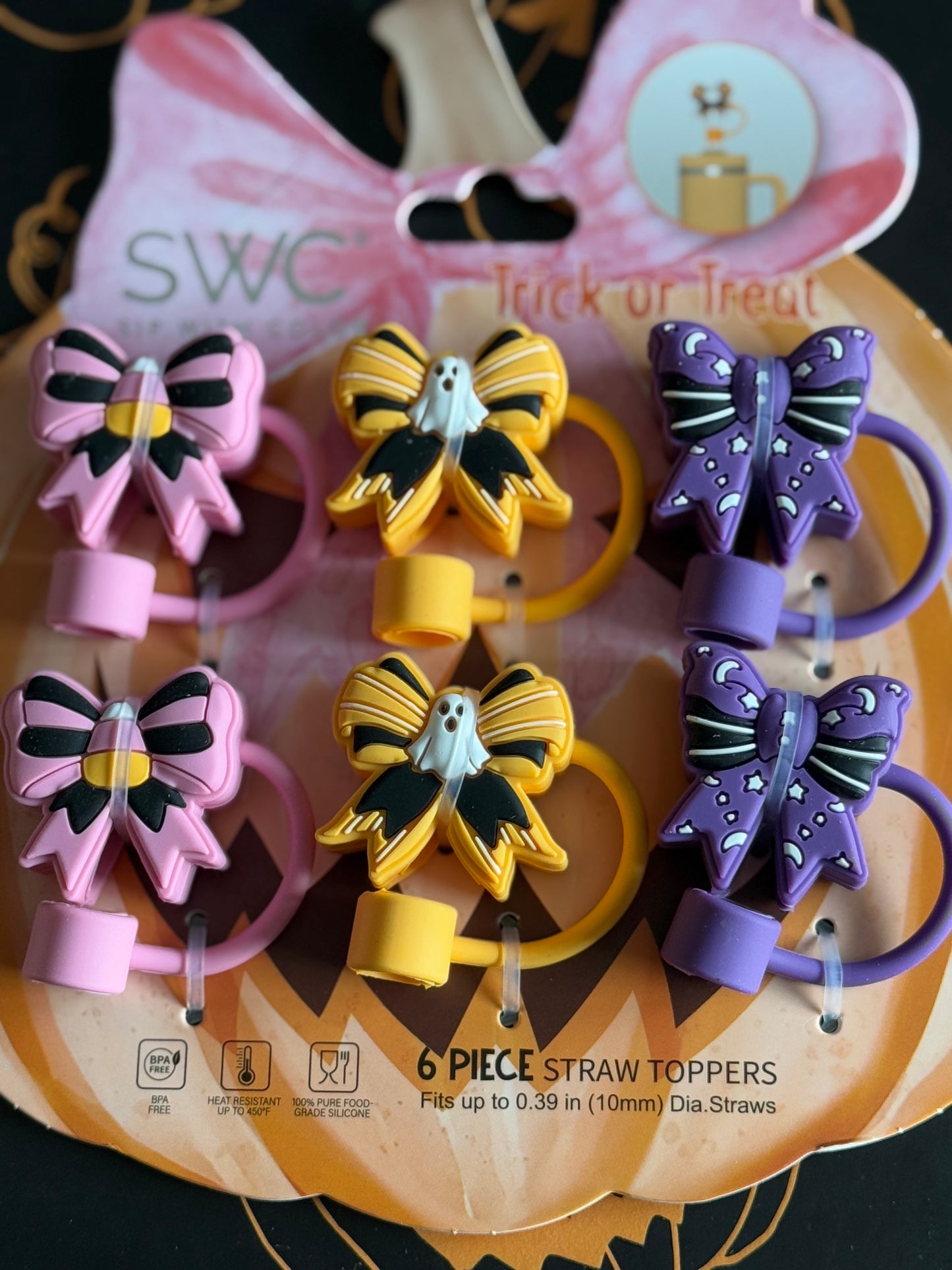Ghoulish Bow Straw Toppers