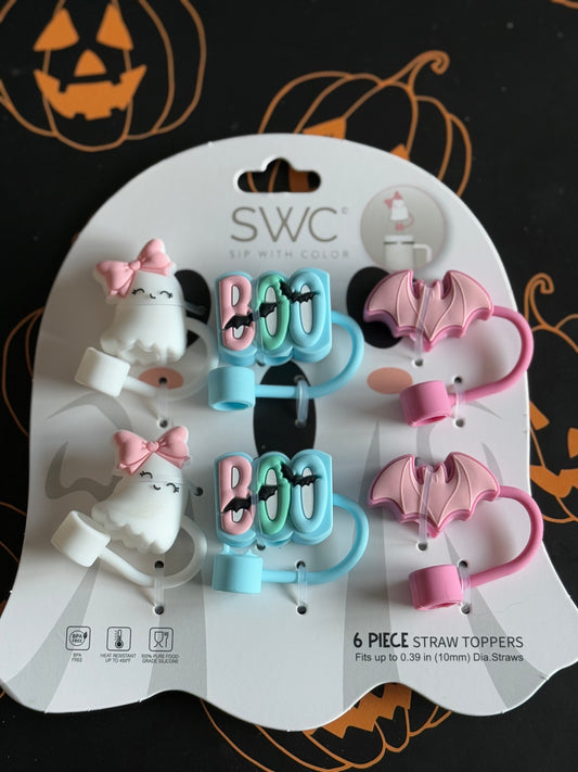 Halloween Pastel Straw Toppers- Ghost, "BOO", Bat