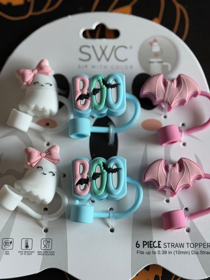Halloween Pastel Straw Toppers- Ghost, "BOO", Bat