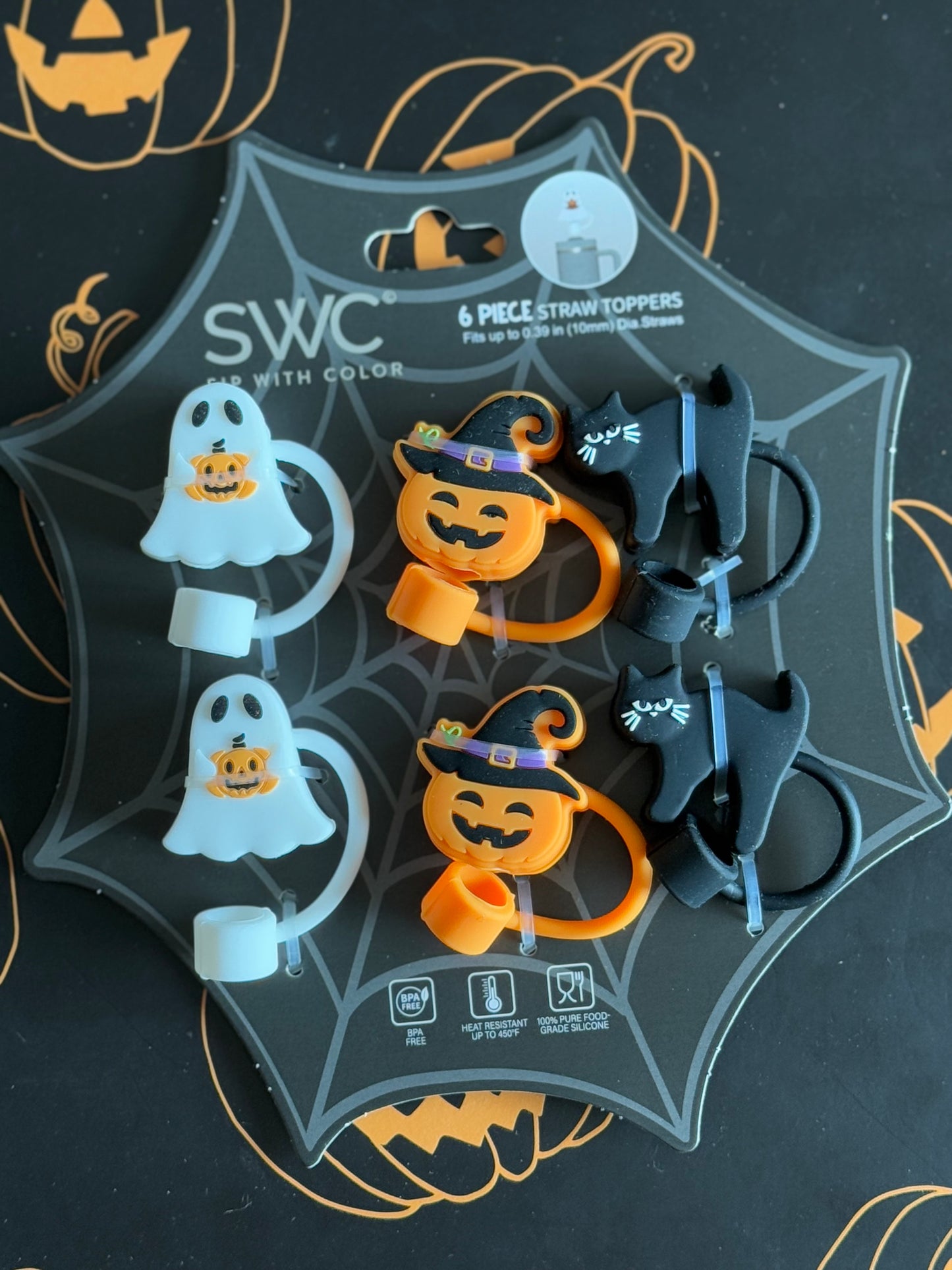 Halloween Straw Toppers- Ghost, Pumpkin, Cat