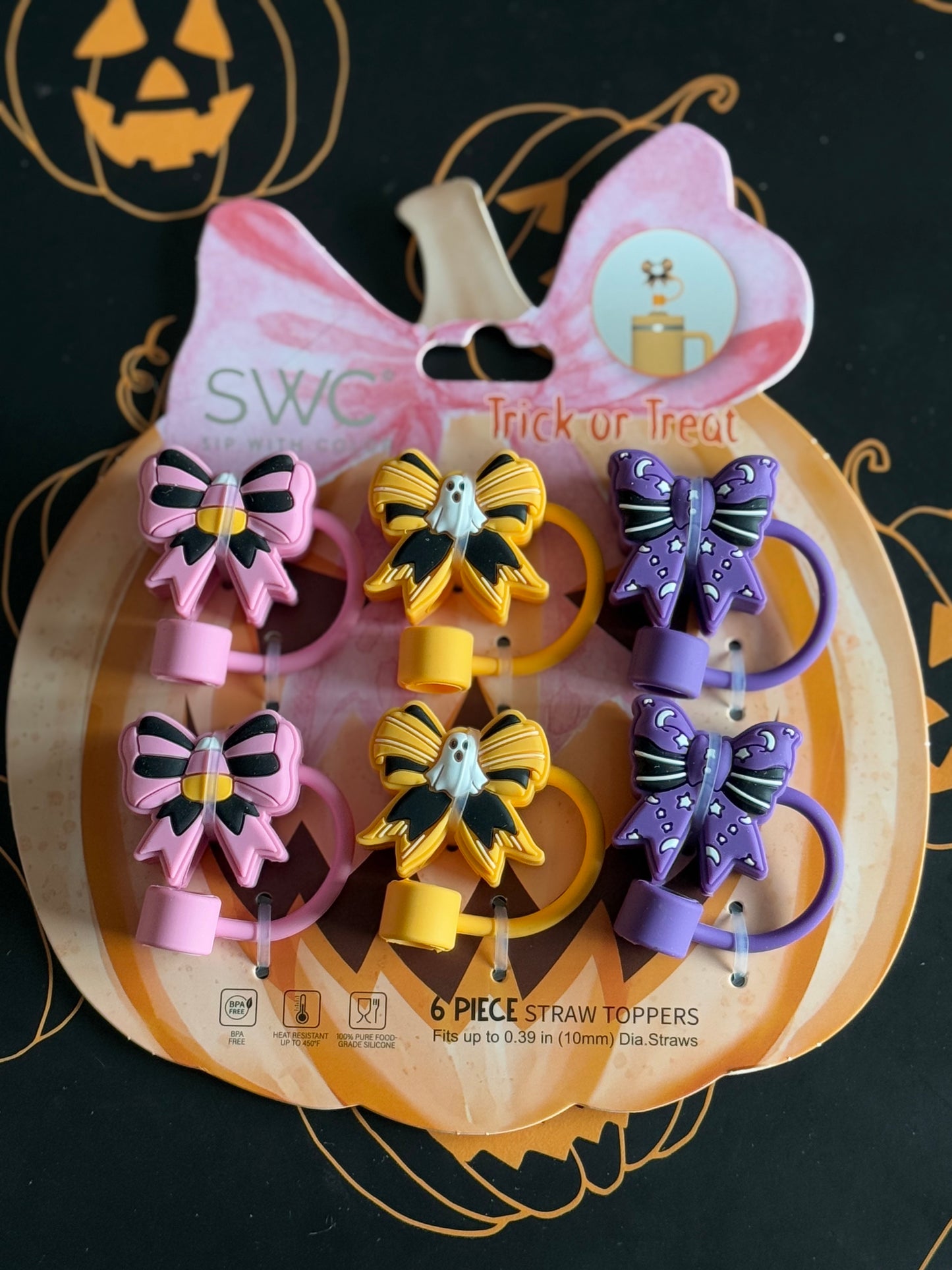 Ghoulish Bow Straw Toppers